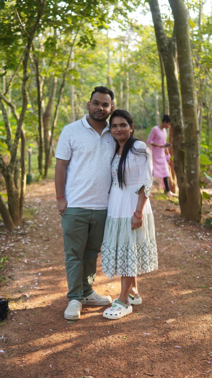 Rasmita and Rakesh standing on the Anandabana forest road