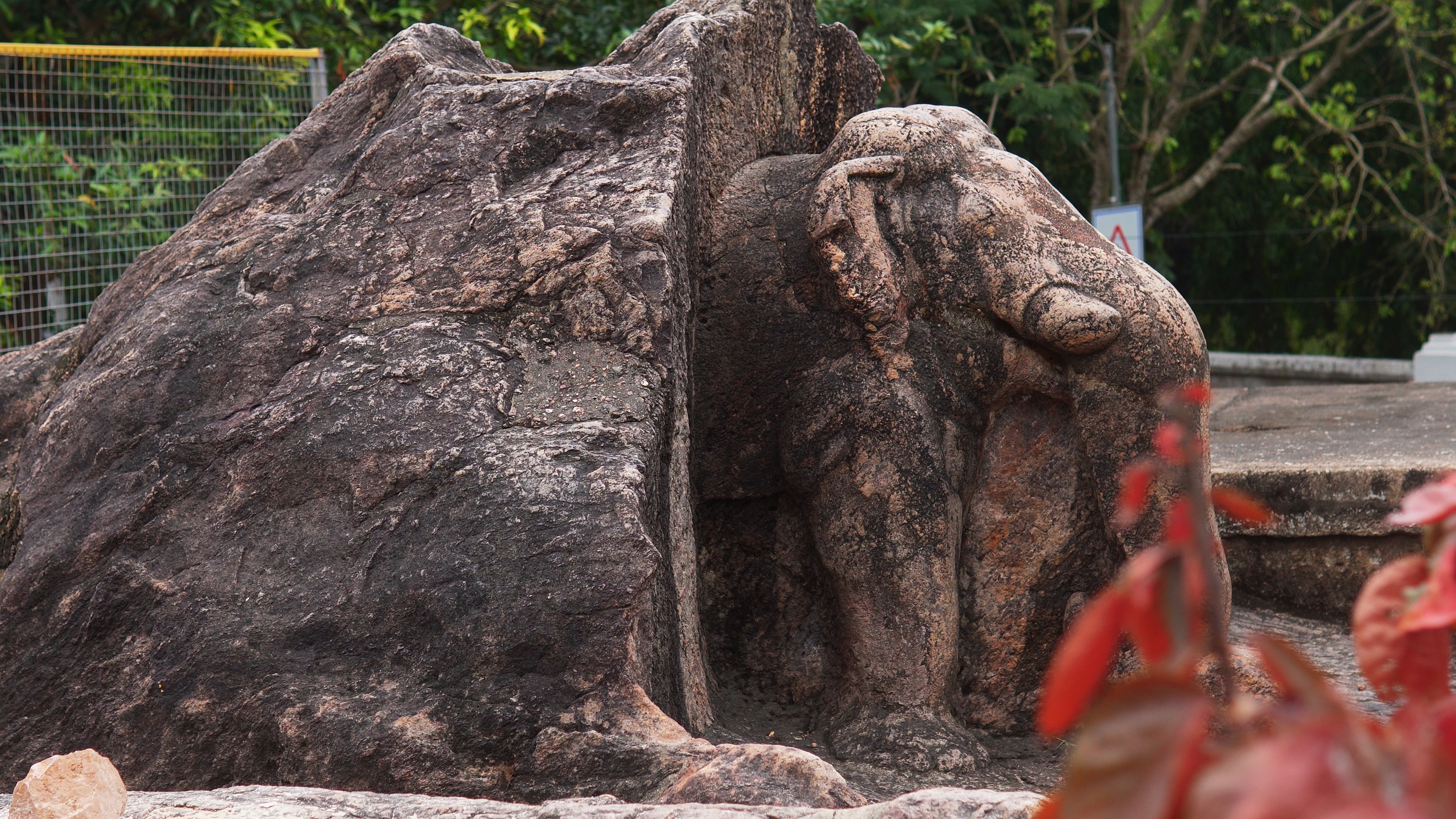 Ancient rock-carved elephant sculpture beside the Ashokan edicts at Dhauli