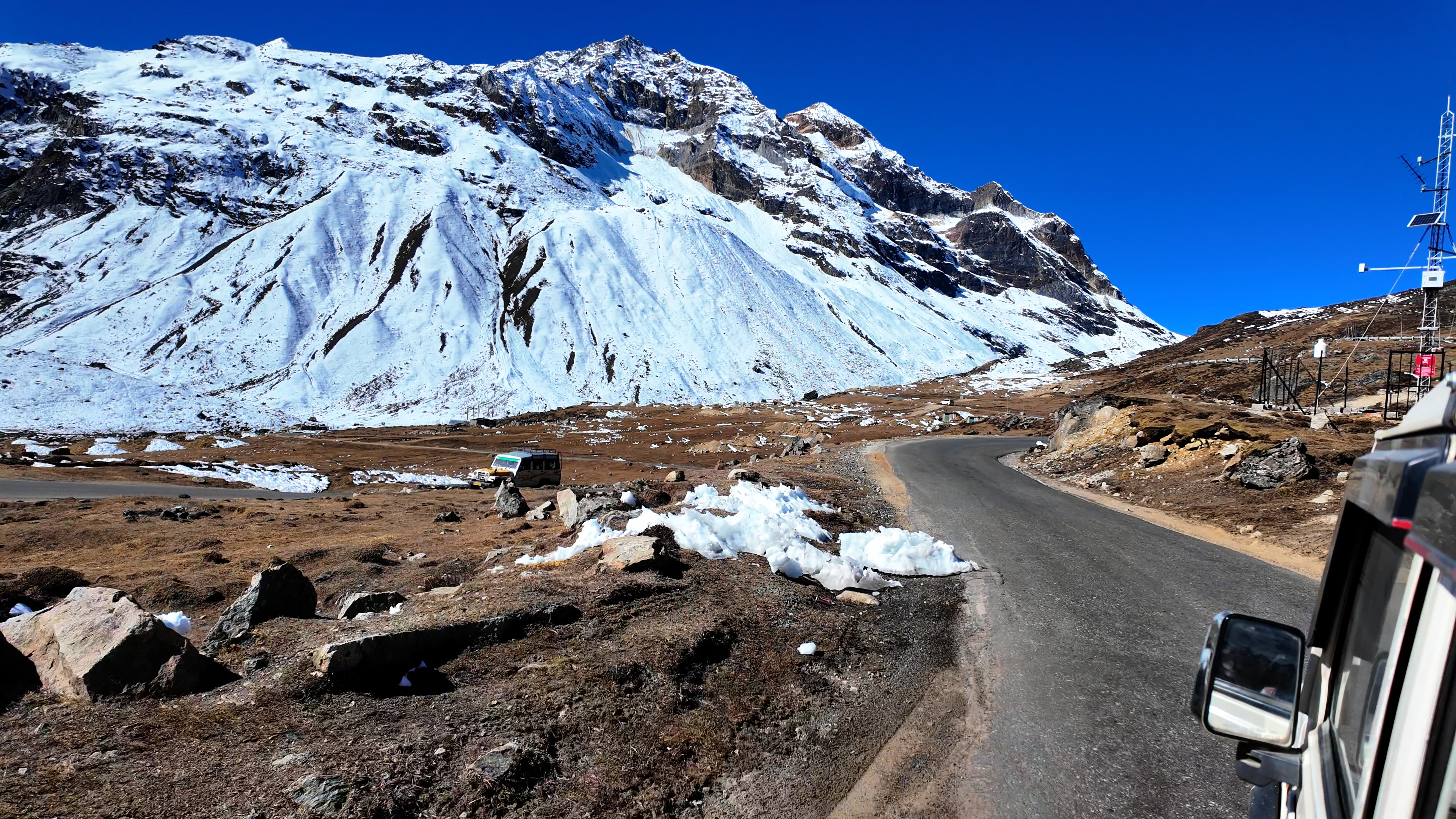 The road to Zero Point, North Sikkim, under a clear blue sky