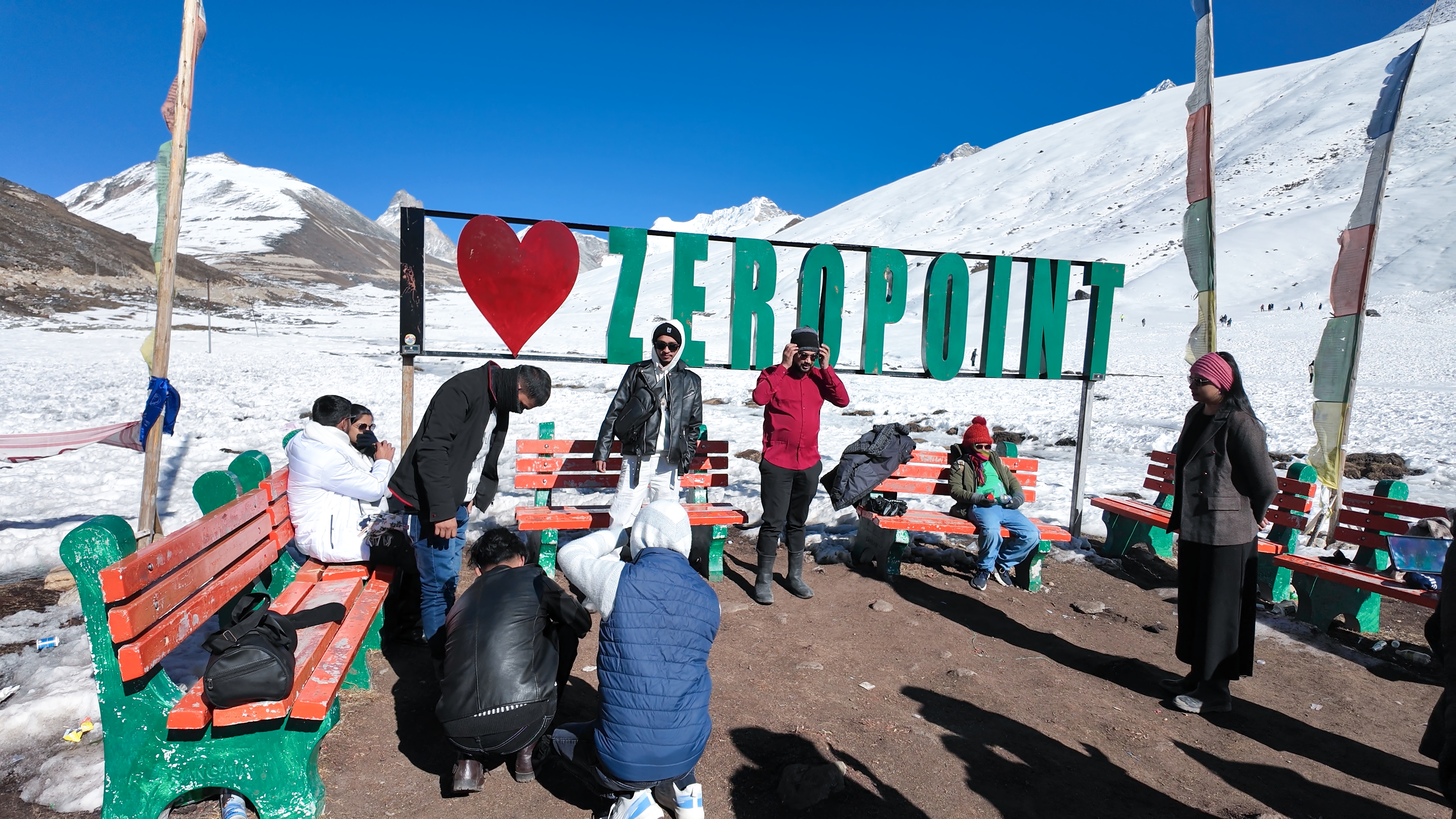 The group at Zero Point, surrounded by snow